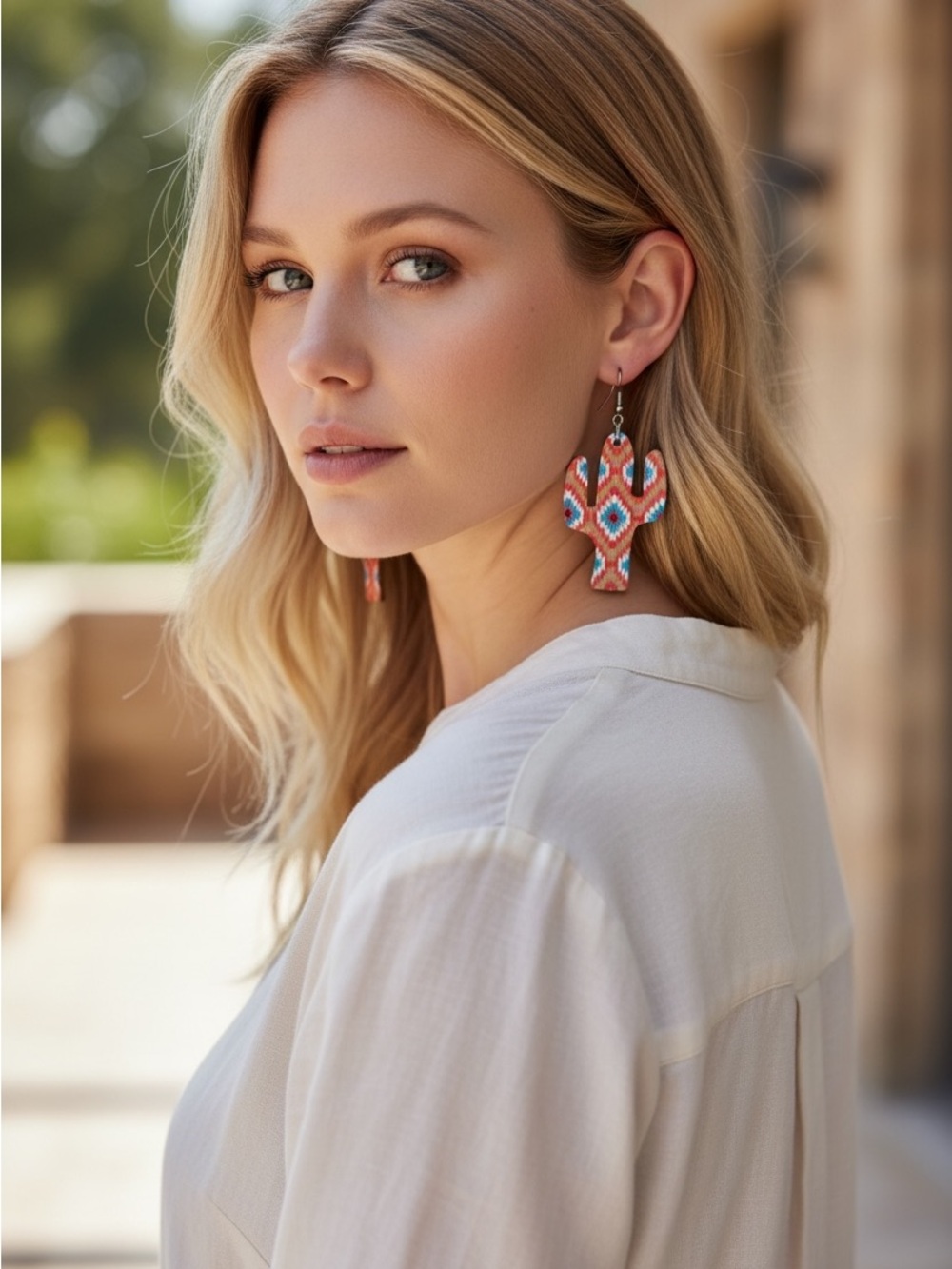 Turquoise & Coral Cactus Drop Earrings